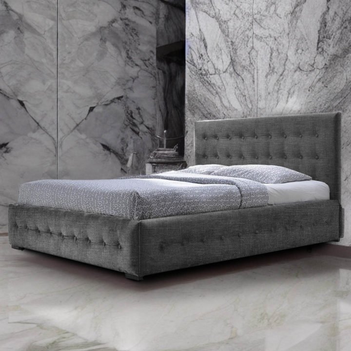 Combo armony gris capitoneado con colchon base cama espaldar de kaiu home con envio gratis