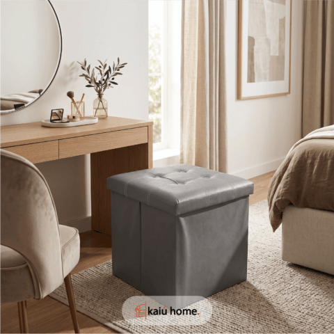 Puff Baul Cubox - Cuero Sintetico Gris
