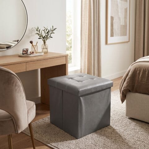 Puff Baul Cubox - Cuero Sintetico Gris