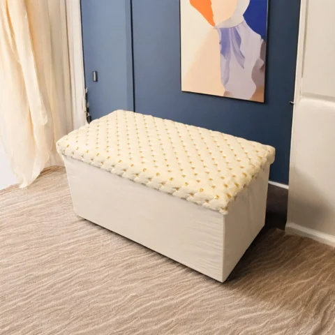 Puff Baul Rubi - Tela Extra Suave Blanco