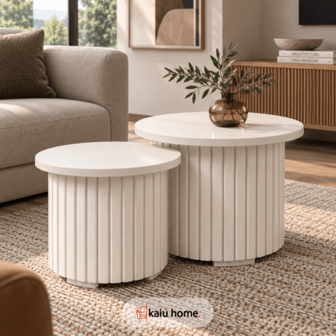 Mesa de Centro Moderna Blanca en Roble