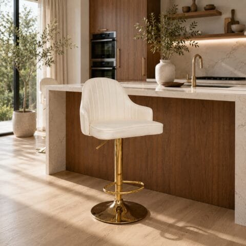Silla Bar Brooklyn Cuero Sintetico Beige Base Dorada